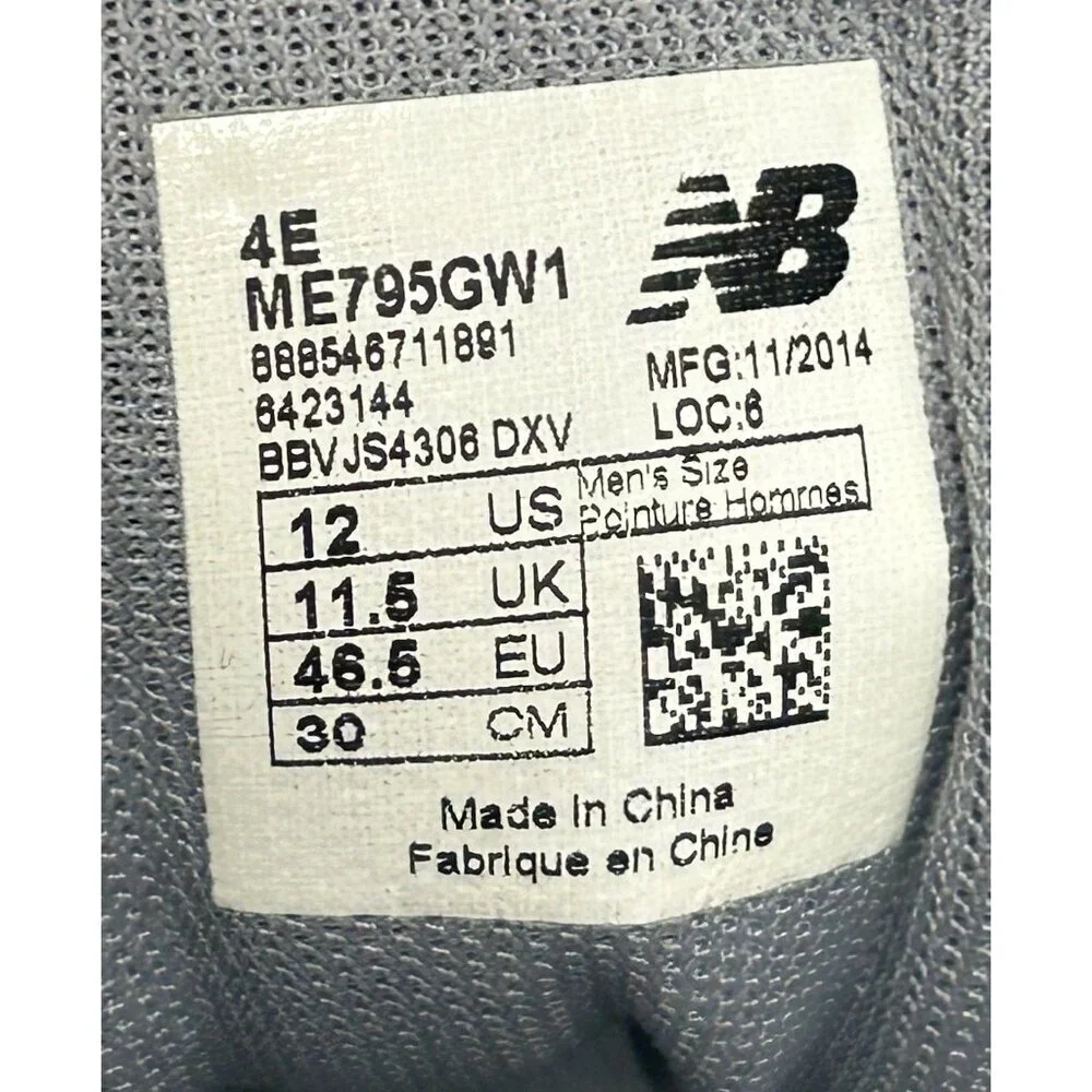 New Balance 795 V1 Mens Size 12 4E Gray Casual Shoes Sneakers ME795GW1